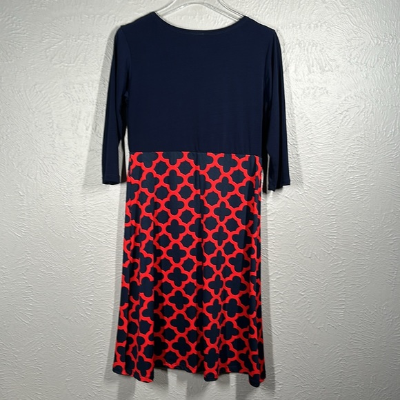 Flirty Pink Navy Blue & Red Patterned 3/4 Sleeve Dress Women's Size Large - Picture 6 of 6